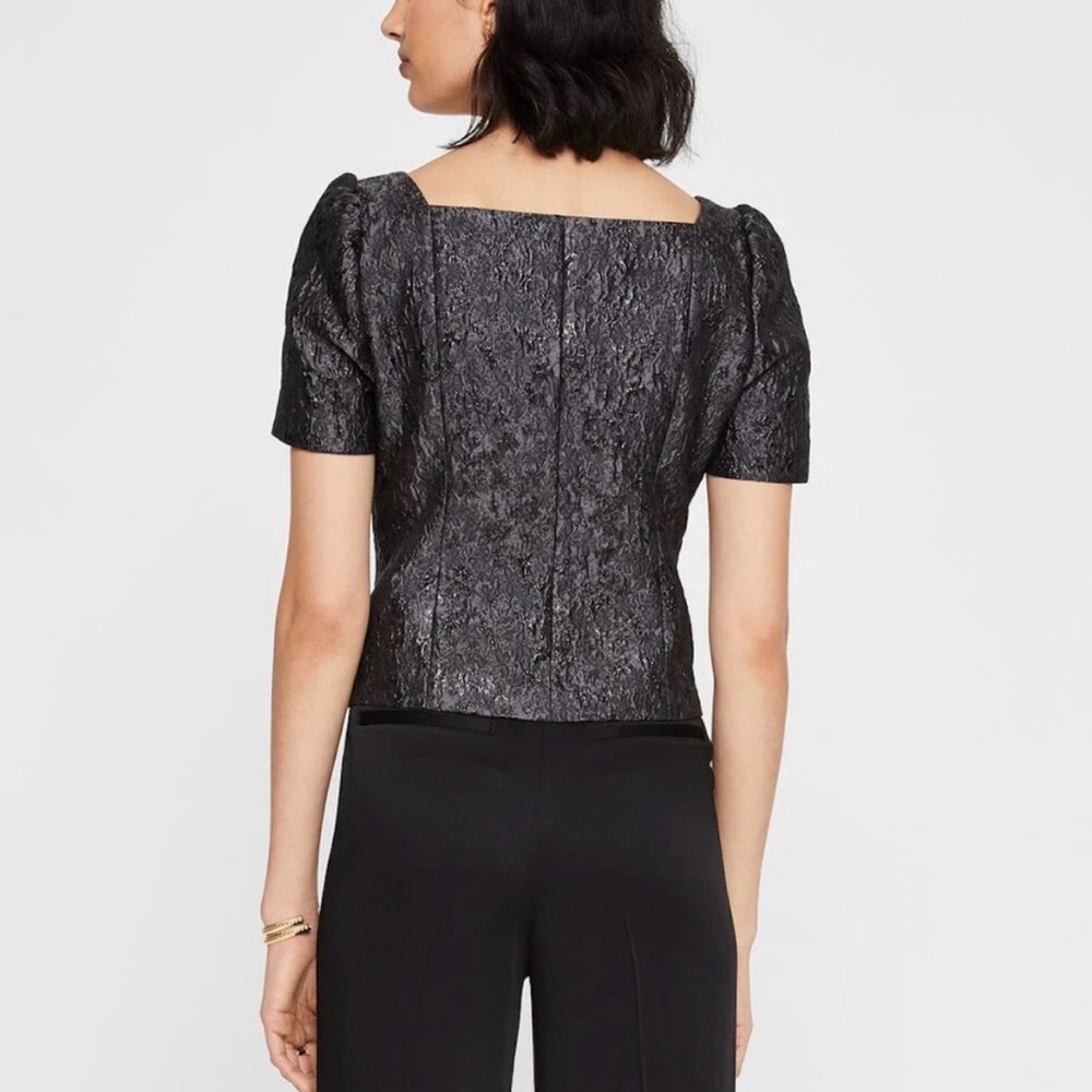 CLUB MONACO Women Brocade Puff Sleeve Square Neckline Blouse Top - Picture 2 of 14